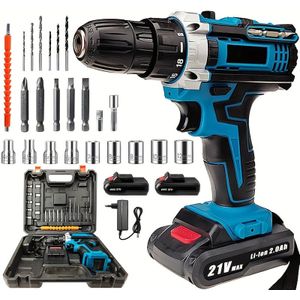 21v Cordless Electric Impact Drill Screwdriver 1600rpm High Speed Drills Rechargeable 32 Torque Household Drill Power Diy Tools