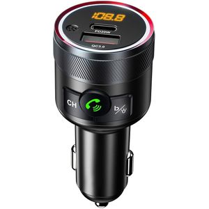 1pc JaJaBor Draadloze Auto FM-zender met dubbele USB-lader, 20W stereogeluid, handsfree , Type C PD & QC3.0 snelladen, diepe bas, auto-MP3-speler, stekkerstroom, �≤36V, geen batterij nodig