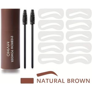 Brow Powder Stick Met Borstels En Sjablonen - Eenvoudig Te Gebruiken Wenkbrauwvuller, Langdurig, Opbouwbaar, Haarlijn Schaduw Voor Wenkbrauwen, Natuurlijke Bruine Tint, Schoonheidsmake-up Tool