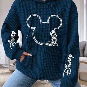 Dames & Minnie Mouse Hoodie met Grafische Print - Zachte Wafeltrui met Oren & Minnie Strik, Casual Trui voor Dames