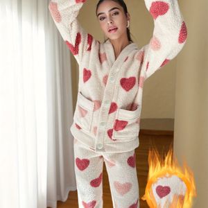 Herfst en Winter Warme Perzik Hart Set Flanellen Damespyjama's