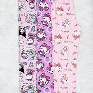Sanrio Hello Kitty Print Pyjama Broeken -Pack, Kitty Print Elastische Taille Broeken, Casual en Schattige Dames Slaapkleding