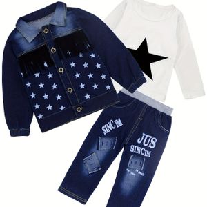 Mode Lente Herfst Winter Peuter Baby Jongens Sportpakken Kinderen Casual Kleding Mantel+Topje+1 Broek 3-delige Sets voor , Najaarspakketten Voor Kleutertjes Outfit met Top en Pants