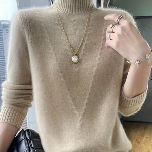 Vrouwen Elegante Hoge Nek Trui - Dikke Losvallende Lange Mouw Pullover, Medium Stretch Kleur Herfst Winter Laagje Top