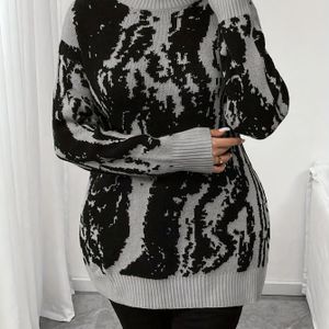 Plus Size, "Rijstblad oriëntatie" herfst en winter nieuwe hoge hals jacquard design lange mouwen plus-size top voor dames