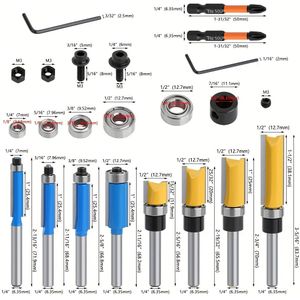 16pcs 1/4 Shank Router Bit With Bearing Set Pattern Flush Trim Router Bit Milling Cutter For Wood Woodworking End Mill