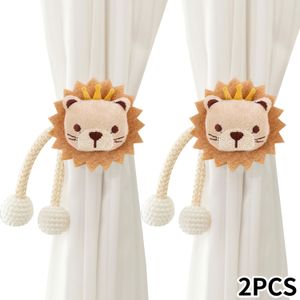 2pcs Adjustable Cute Cartoon Plush Lion And Bear Holdbacks, Polyester Window Tiebacks, With Pearl Accents, For Living Room And Bedroom Decor, No-drill Doll Design Ties