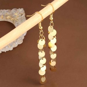 Elegant Geometric Golden-tone Tassel Drop Earrings - Hip Hop Style, Copper Material, Or Vacation