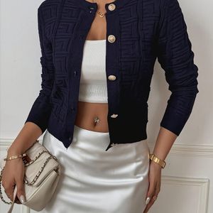 Chique Dames Slim Fit Vest - Kleur Lange Mouwen met Knoopsluiting aan de Voorkant, Medium Stretch, Ronde Hals, Casual Herfst/Winter Kleding, Vest met Knopen