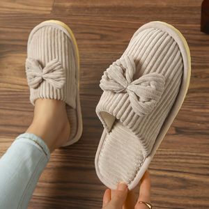 Chique Gestreepte Slippers met Strik voor Vrouwen - Gezellig, Warm & Comfortabel, Binnenschoenen met Antislip EVA-, Perfect voor Alle Seizoenen