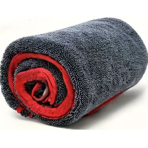 XXL Extra Microvezel Autodroogdoek met Draairing - Zware Dikke Hoogabsorberende Doek, Rood & Grijs Autodetailingdoek voor Auto's, Vrachtwagens, Boten, Motorfietsen, Campers, Oppervlakken