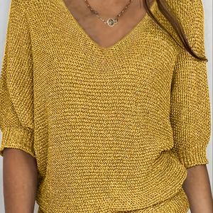 Nieuwe Dames Eendelige Mode Trui, V-Hals Eenvoudig Design Casual Gebreide Top, Korte Mouwen, voor Herfst, Winter, Lente en Zomer Seizoenen