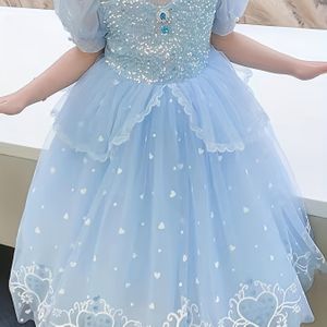 1-delige Prinsessenjurk voor Meisjes | Leuke Ronde Hals, Pofmouwen, Midi Lengte met Contrasterende Pailletten Details, Geschikt voor Alle Seizoenen en Flare Stijl