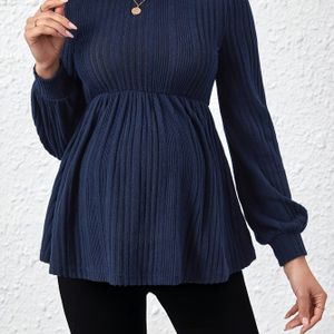 Comfortabel Moederlijk Gestreept Gebreid Topje - Lange Mouwen, Ronde Hals, Stretchy & Ademend, Perfect Voor Werkkleding Of Casual Kleding In De Lente/zomer/herfst, Moederkleding