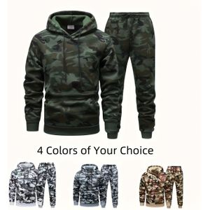 Heren Camouflage Hooded Sweatshirt & Broek Set - 100%, Warm & Ademend, Full-Body Camo , Trekkoord Capuchon, Regular Fit, Ideaal voor Wandelen, Kamperen, Vissen, Gebreid