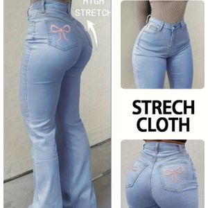 Dames High Waist Casual Wide Leg Jeans | Lichtgewassen High Stretch, Slim Fit, Geborduurde Achterzak, Rits, Alle Seizoenen