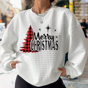 Kerstboom Print Sweatshirt, Casual Crew Neck Lange Mouw Sweatshirt, Dameskleding