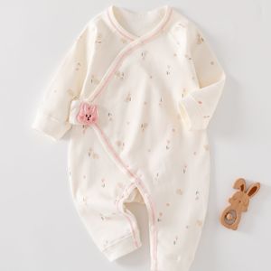 Nieuwgeboren Baby Meisje 100% Katoenen Zachte Lange Mouw Romper - Schattig Konijn & Hartjes Print met Drukknoopsluiting,