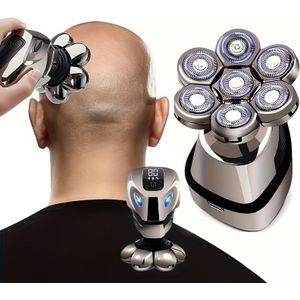 1pc RVS 7-Mes Elektrische Scheerapparaat voor Mannen, Draadloos Oplaadbaar & Kaal Hoofd Scheermes, Nat/ Rotatiebladen, USB Opladen, 600mAh Batterij, 30-45 Min Uitvoer, LED Display, Niet-