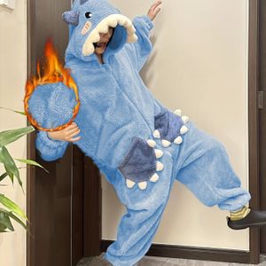 Gezellige Cartoon Haai Hoodie Onesie - Lange Mouwen Fleece Cosplay Kostuum met Zakken, Warm & Zacht Polyester Dierenoutfit voor Halloween, Muziekfestivals & Verkleedfeestjes