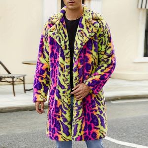 Europese en Amerikaanse Heren Winterjas met Luipaardprint en Kleurblokken Design – Warme Pluche Jas voor Herfst/Winter