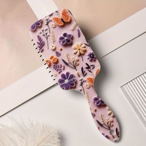 Vlinder & Nagebootste Bloemen Print Haarborstel - Comfortabele Nylon Hoofdmassage met Luchtkussen, ABS Plastic Handgreep, Ideaal voor Reizen, Thuis of als Cadeau