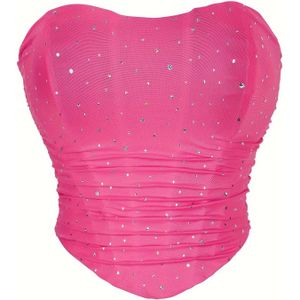 Sequin Decor Lace Up Corset Tube Top, Stijlvolle Sweetheart Strapless Top voor de zomer, Dameskleding