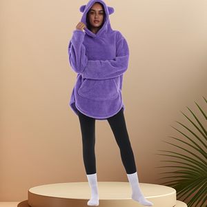 Gezellige Fleece Hoodie voor Dames - Pluche Beer Ontwerp met Zakken, Machinewasbaar, Zacht Polyester, Rood, , Beige, Roze - Perfect voor Herfst & Winter
