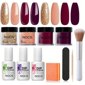 Dip Powder Nail Kit Starter 11 Stuks, 4-Kleur Dipping Poeder met Vloeibare Set, Geurloos - Nail Art Systeem Kit met Basis, & , Glitter & Nude Tinten voor Kwaliteit French Manicure