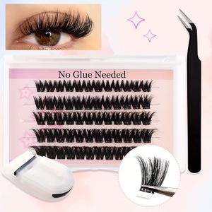 Zelfklevende Wimperkit voor Gemakkelijke Toepassing - 60st., Doe-het-zelf Wimpers Thuis, Geen Lijm Nodig, Herbruikbare Trosjes in Verschillende Lengtes (8-16mm), Inclusief Pincet & Kruller