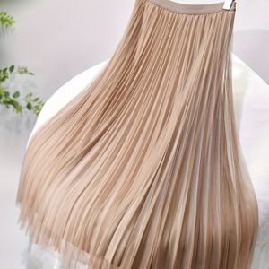 Vrouwen Chic A-lijn Geplooide Rok, 100% Polyester Breiselstof, Kleur, Elastische Taille, , Ademende Mesh Voering, 24g/m² - Elegante Midi Rok