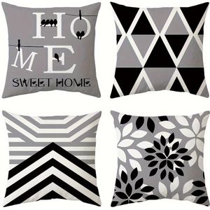4pcs Decorative Sofa Pillow Covers, 17.7*17.7 Inches Set Of 4, Double-sided Printed Gray Geometric Decorative Cushion Covers, Suitable For Room Sofa Bed Car Decoration Without Pillow Cores