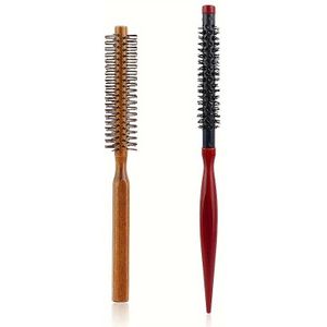 Set Van 2 Ultradunne Kleine Houten Haarrollers, Aluminium Buis Cilinderkam, Pluizige Kapperskam