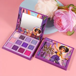12-Kleuren Paarse Serie Hoogverzadigde Reliëf Oogschaduwpalet met Spiegel, Matte & Glitter Afwerking, Levendige Langhoudende Kleuren, Draagbare Make-up Kit voor Festivals en Feesten