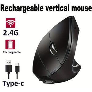 Oplaadbare Draadloze Ergonomische Gaming Muis - Rechtshandig Optisch -C, 2.4G Computermuis met Lange Levensduur, Compatibel met XP/7/8/10/11 voor PC, Laptop, Desktop (Adapter Niet Inbegrepen)