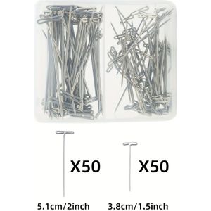 100st Twee Soorten T-vormige Naald Combinatieset, T-vormige Pinnen voor Naai Positieering, Weven , Pruik Fixatie, 38mm/1.5inch, 51mm/2inch