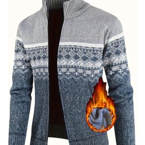 Herensweater met geometrisch en ritszak, lange mouw, casual sportieve brei top, polyester, universele pasvorm, voor outdoor wandelen, dagelijks en vrijetijdsactiviteiten, unisex-volwassenen