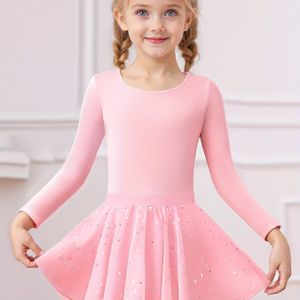 Meisjes Dansrok Pailletten Balletrok Tweedelige Set voor Middelgrote en Jongeren, Oefenkleding voor Examens en Optredens, Lange Mouwen Kleur Gymnastiek Kleding, voor Buiten