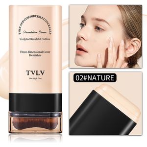 TVLV 3-in-1 Concealer en Foundationpasta met Borstel, Voedend, Waterdicht Lange Houdkracht, Multi-Tint, voor Alle Huidtypes, Opbouwbare , Minder dan 1 Fl Oz - Nature Finish