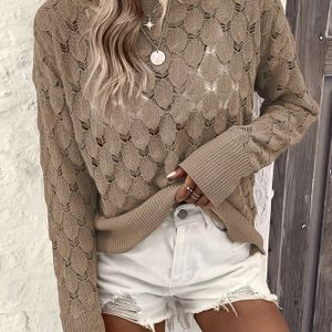 Casual Semi-Transparante Kant Trui voor Dames - Ronde Hals, Lange Mouwen met Verlaagde Schouder, Kleur Lagen Essentieel voor Lente/Herfst, Ademend & Veelzijdig Regular , Lichtgewicht Stof