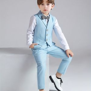 Nieuw Lente en Herfst Kinderen Heerenvest Pak voor Jongens, Formele Kleding voor Gastheer van Evenementen en Optredens, Bloemenmeisje Bruiloftshow Jurk met Vest + Broek + Strik