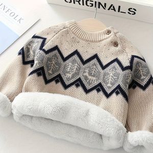 Unisex Wintertrui - Dikke Fleece-gevoerde Kerstboom & Rendier Motief Knoopsluiting Pullover met Verlaagde Schouders, Machinewasbaar Beige & Marineblauwe Feestdagen Trui voor Kerstmis