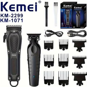 Kemei KM-1071+km-2299 Professionele Elektrische Haartrimmer Set voor Mannen - Oplaadbaaar via USB, Duurzame Motor Ontworpen Voor Knip & Versteviging van Mannelijk haar