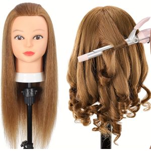 Mannequinhoofd Van 100% Echt Haar Met Echt Haar Kapper Cosmetologie Mannequin Oefenpop Training Praktijk Styling Pophoofd Met Gratis Klemhouder