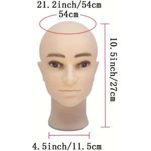 Professionele Mannequin Hoofd voor Mannen met Expressieve & Wenkbrauwen - Kaal Pruikenstandaard Met Stevige Basis, Realistische Lichtbege Tekstuur en Stabiele Display Stand Voor Kappersopleiding