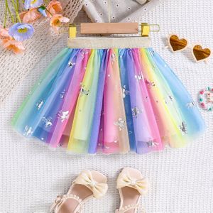 Nieuwe Stijl Regenboog Tul Skirt voor Meisjes, een Prinses Korte Skirt met een Pluizige Ontwerp, Perfect voor Kinderen en Peuters.