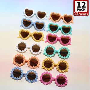 12 paar schattige ronde en hartvormige modieuze brillen voor jongens en meisjes - Perfect voor feestjes, shows en casual kleding - Gemengde kleuren, AC-lenzen, plastic frames