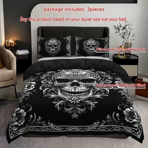 3pcs Gothic Pattern Duvet Cover Set, 100% Polyester, Breathable, , , Machine Washable, Includes 1 Duvet Cover And 2 Pillowcases (no Insert) - Home And Dorm Decor