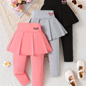 Jonge Meisjes' Slanke Casual Rokbroek met Strikprint, 3-delige Set voor Lente/Herfst - Een Cadeau voor Je Dochter