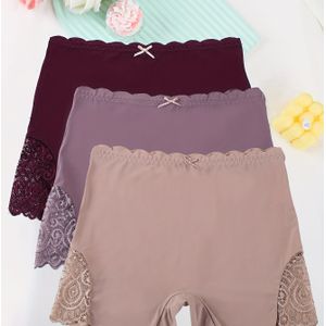 3-delige naadloze kanten tailleband hoge taille zachte nylon slip met strikdetail, dames slips